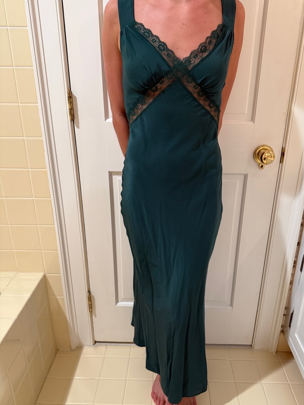 reformation green slip dress | Dresses | Reformation Deep Lacetrim Maxi green slip dress